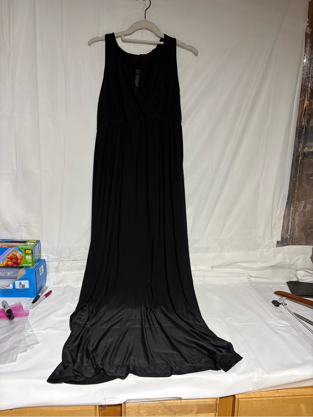 Soma Black Sleeveless Maxi Dress or nightgown with V-Neck